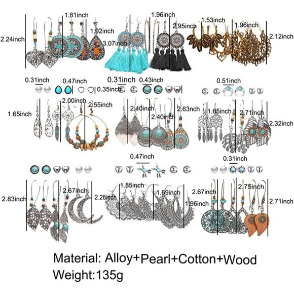 New 45 Pairs Fashion Hollow Drop Dangle Earrings Set for Women Girls Boh… - Picture 4 of 5